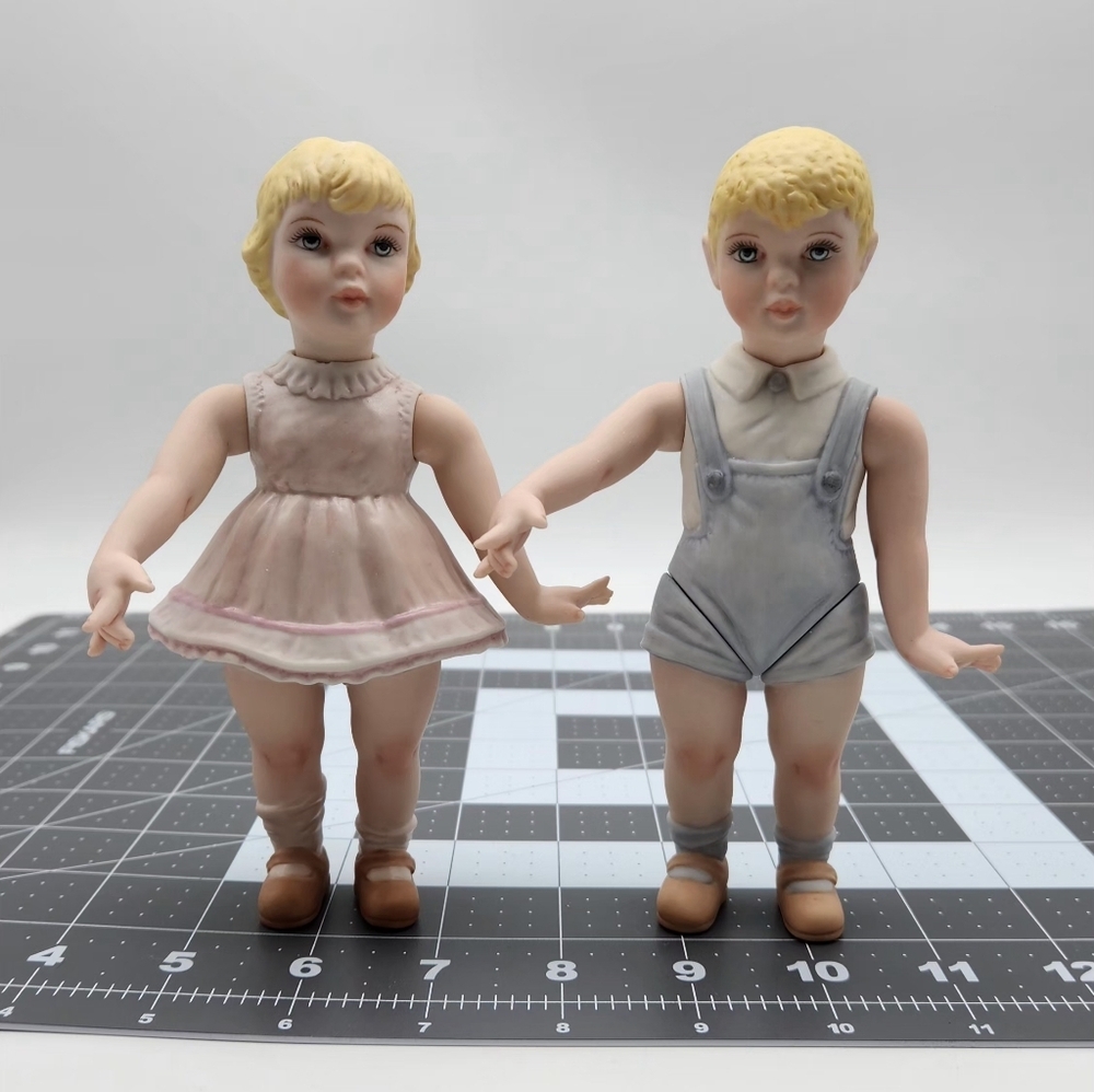 Vintage Toddler Doll Boy And Girl 6.5" 2003 Jointed Poseable Bisque Porcelain